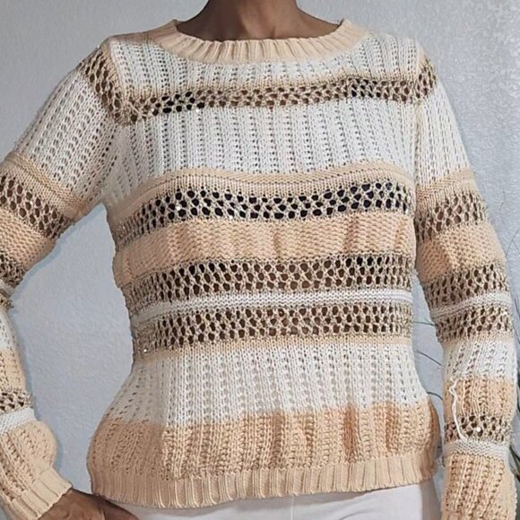 Boston Proper Vintage Gold Crochet V Back Sweater Size XS - Picture 2 of 9